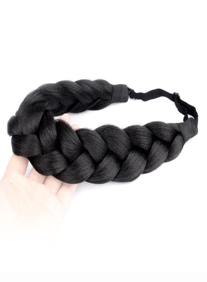 DIGUAN Thick Wide 2 Strands Synthetic Hair Braided Headband Hairpiece for Women Girl Kinky Straight (Natural Black) - Image 2