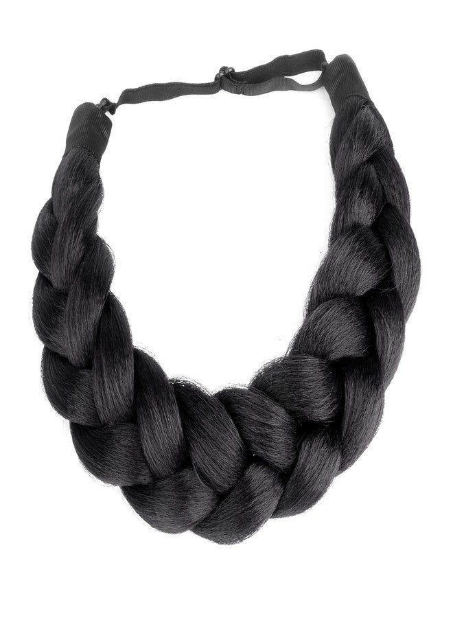 DIGUAN Thick Wide 2 Strands Synthetic Hair Braided Headband Hairpiece for Women Girl Kinky Straight (Natural Black) - Image 1