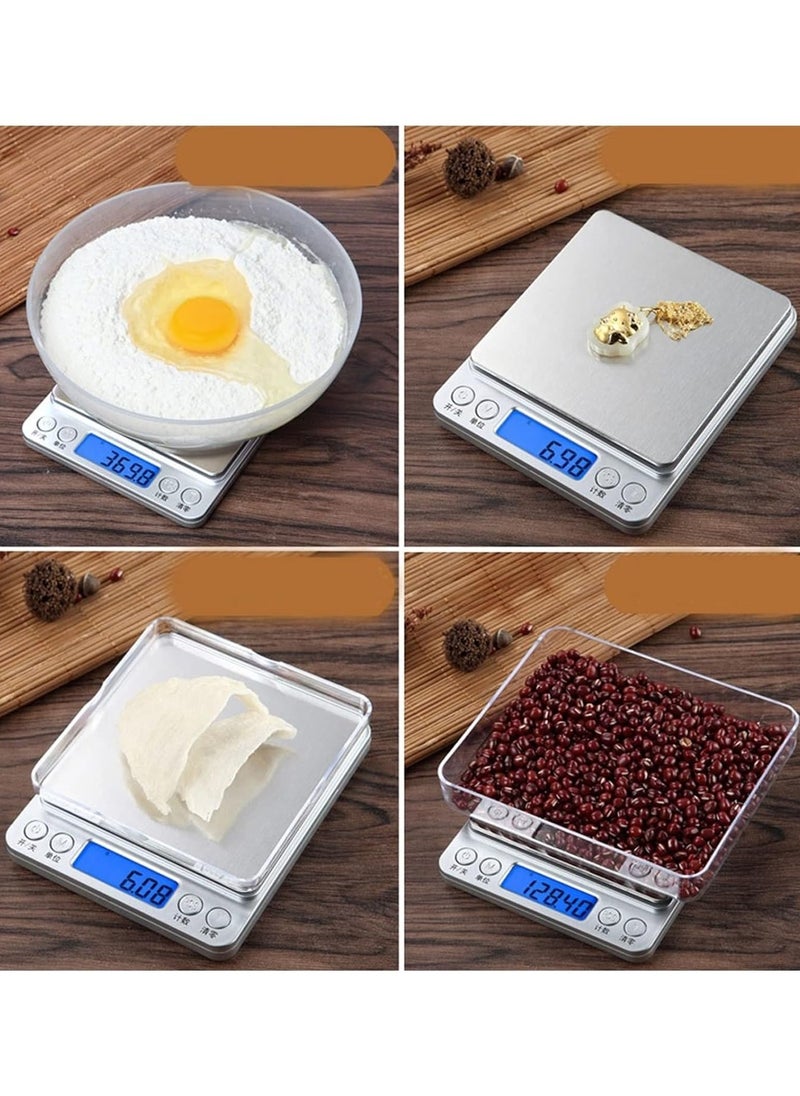 Digital Kitchen Scale Digital Gram Scale 2kg to 0.1g Mini Food Scale Pocket Scale High Accuracy Cooking Scale Waterproof Digital Scale USB Rechargeable LCD Display Tare Function