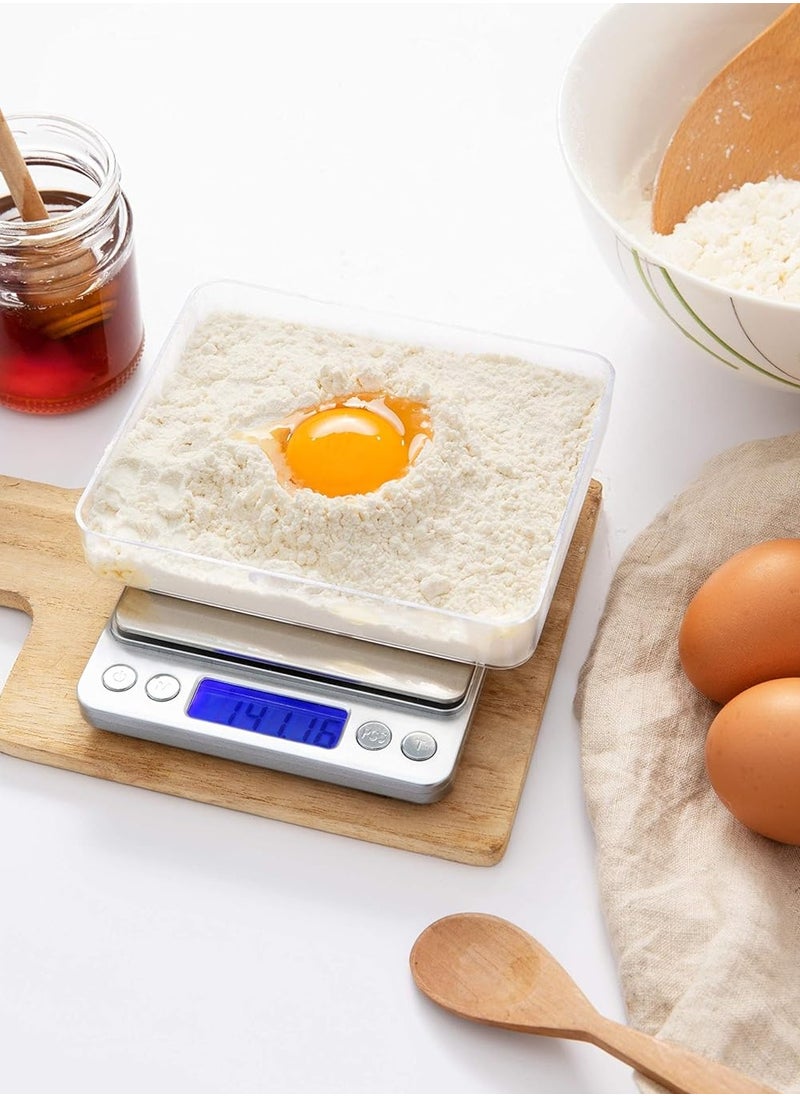 Digital Kitchen Scale Digital Gram Scale 2kg to 0.1g Mini Food Scale Pocket Scale High Accuracy Cooking Scale Waterproof Digital Scale USB Rechargeable LCD Display Tare Function
