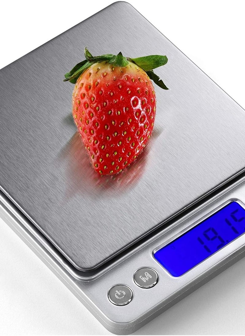 Digital Kitchen Scale Digital Gram Scale 2kg to 0.1g Mini Food Scale Pocket Scale High Accuracy Cooking Scale Waterproof Digital Scale USB Rechargeable LCD Display Tare Function