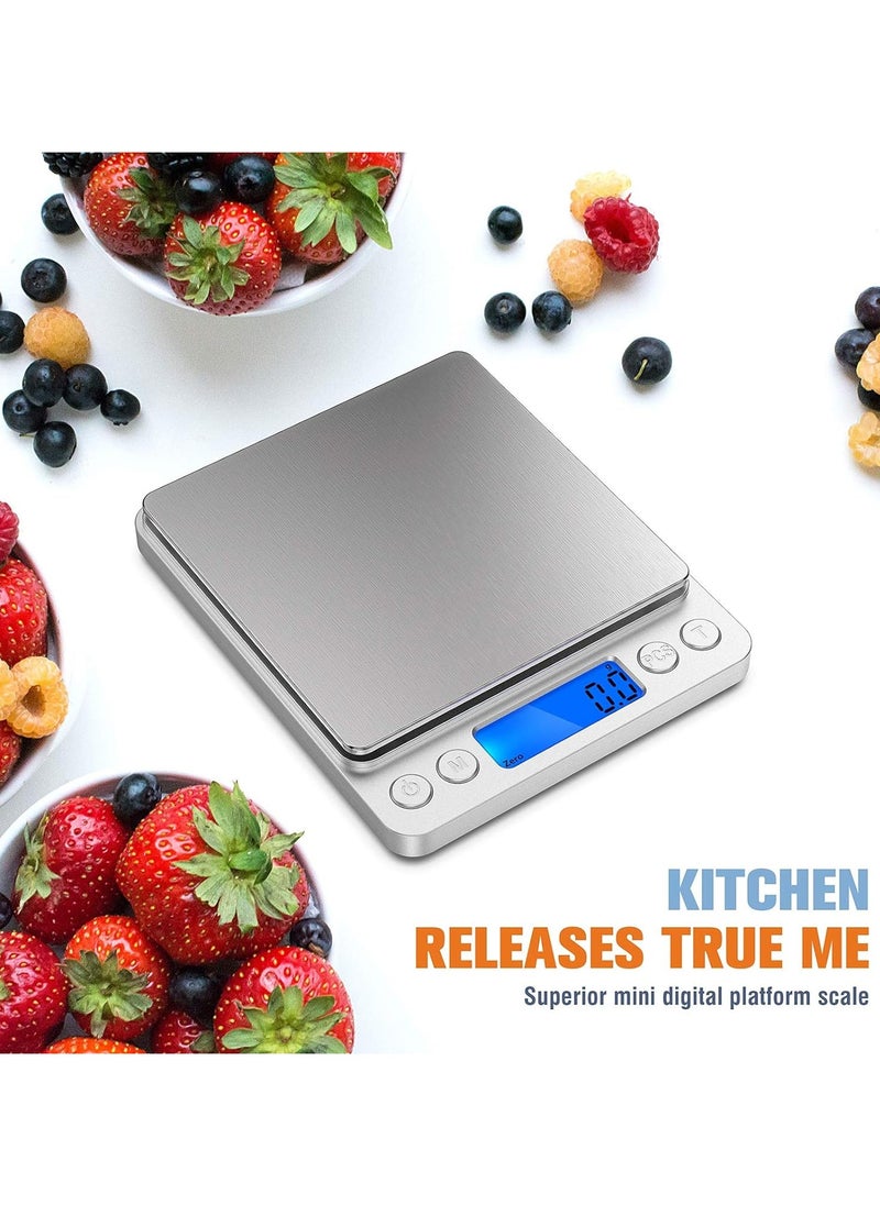Digital Kitchen Scale Digital Gram Scale 2kg to 0.1g Mini Food Scale Pocket Scale High Accuracy Cooking Scale Waterproof Digital Scale USB Rechargeable LCD Display Tare Function
