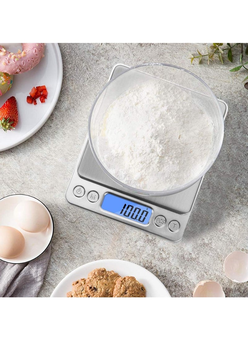 Digital Kitchen Scale Digital Gram Scale 2kg to 0.1g Mini Food Scale Pocket Scale High Accuracy Cooking Scale Waterproof Digital Scale USB Rechargeable LCD Display Tare Function