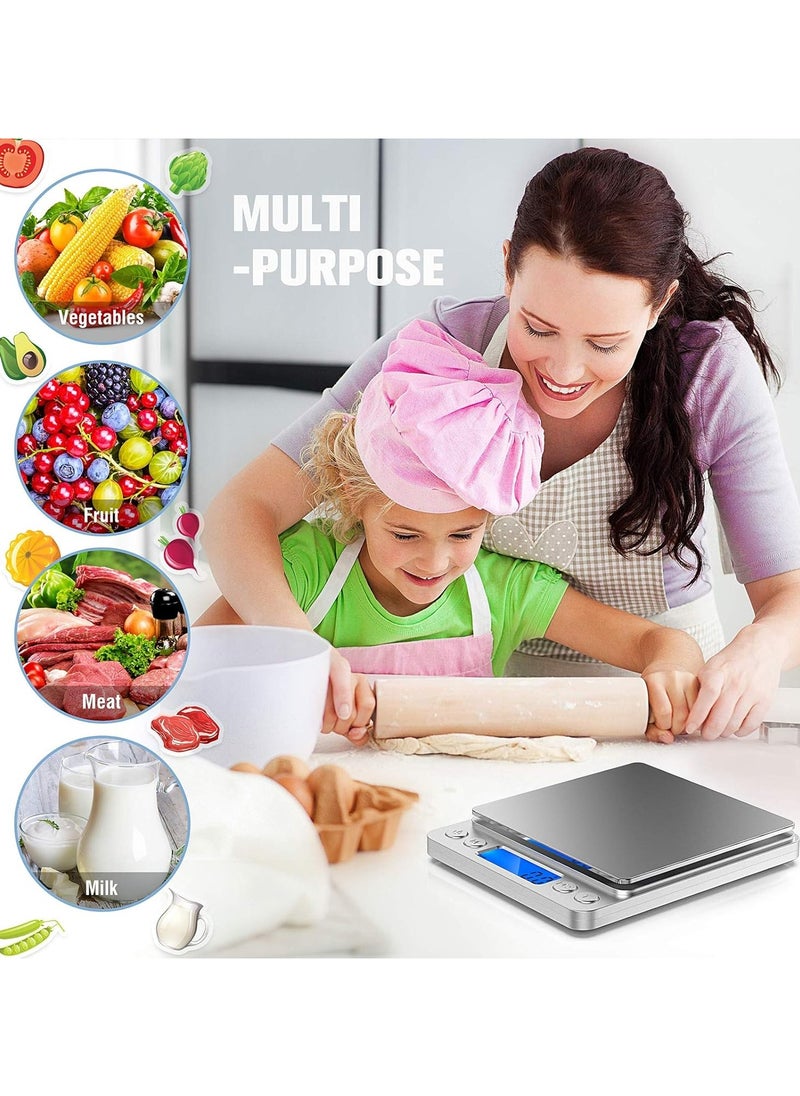 Digital Kitchen Scale Digital Gram Scale 2kg to 0.1g Mini Food Scale Pocket Scale High Accuracy Cooking Scale Waterproof Digital Scale USB Rechargeable LCD Display Tare Function