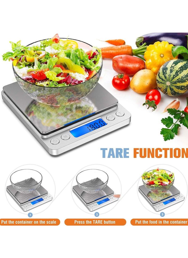 Digital Kitchen Scale Digital Gram Scale 2kg to 0.1g Mini Food Scale Pocket Scale High Accuracy Cooking Scale Waterproof Digital Scale USB Rechargeable LCD Display Tare Function