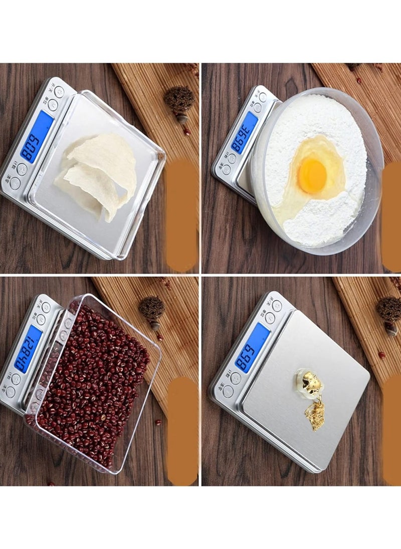 Digital Kitchen Scale Digital Gram Scale 2kg to 0.1g Mini Food Scale Pocket Scale High Accuracy Cooking Scale Waterproof Digital Scale USB Rechargeable LCD Display Tare Function