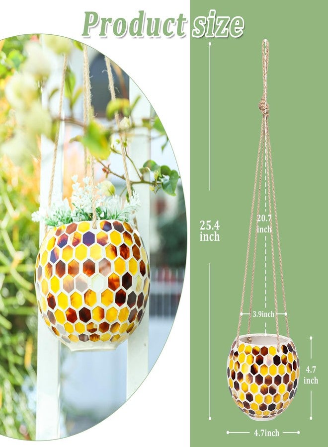 Chonsun Hanging Planter Mosaic Garden Pot Small Flower Pot for Indoor Plant Disco Ball Hanging Planter with Drainage Yellow Bee - Image 3