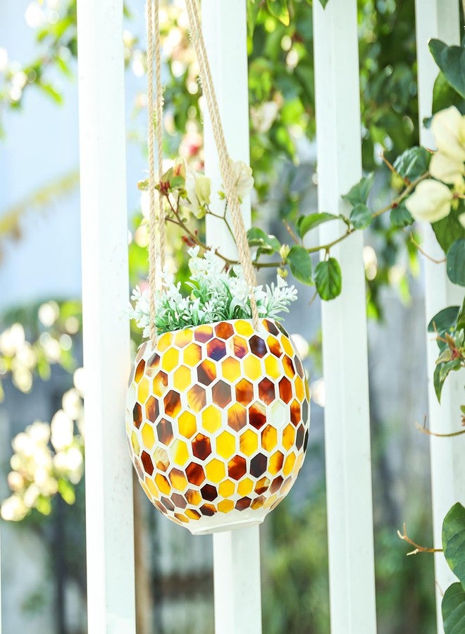 Chonsun Hanging Planter Mosaic Garden Pot Small Flower Pot for Indoor Plant Disco Ball Hanging Planter with Drainage Yellow Bee - Image 4