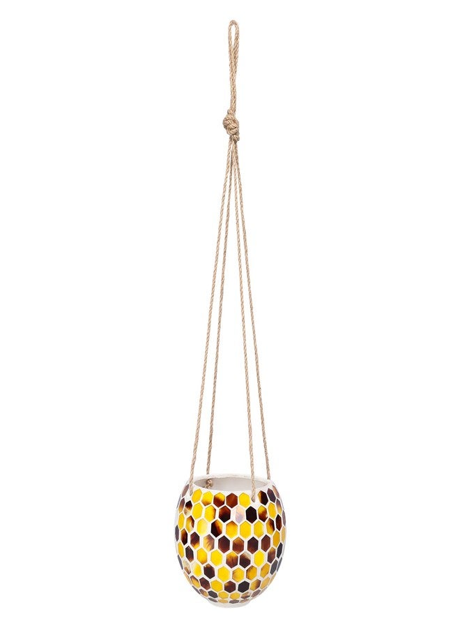 Chonsun Hanging Planter Mosaic Garden Pot Small Flower Pot for Indoor Plant Disco Ball Hanging Planter with Drainage Yellow Bee - Image 1