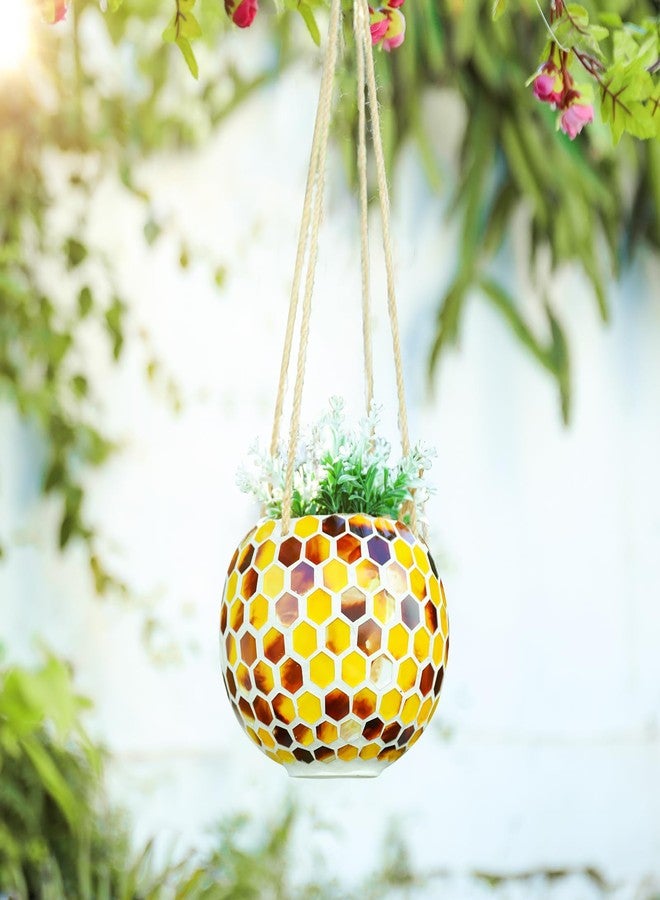 Chonsun Hanging Planter Mosaic Garden Pot Small Flower Pot for Indoor Plant Disco Ball Hanging Planter with Drainage Yellow Bee - Image 2