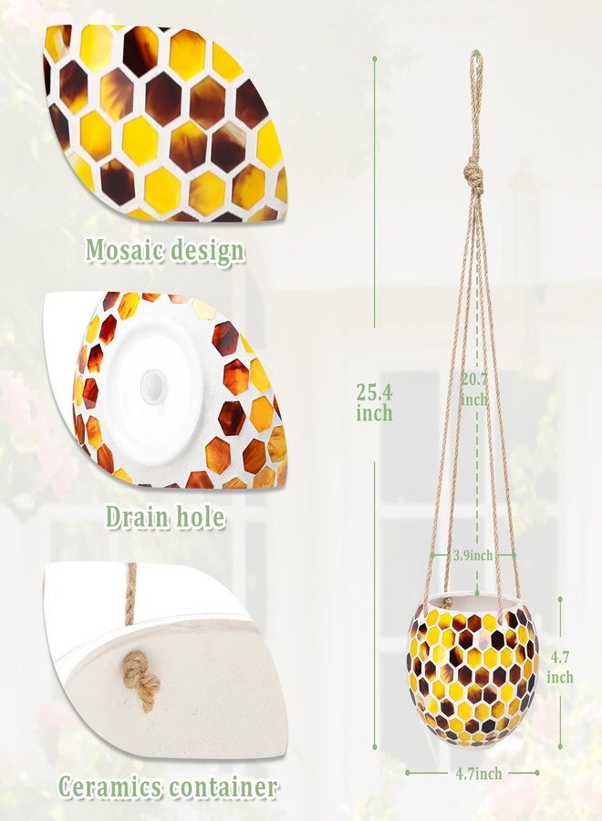 Chonsun Hanging Planter Mosaic Garden Pot Small Flower Pot for Indoor Plant Disco Ball Hanging Planter with Drainage Yellow Bee - Image 5
