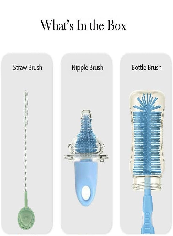 SEMITO Baby Bottles Cleaning Brushes, Feeding Bottle Nipple & Straw Cleaner Set with Anti Slip Handle, Easy to Clean Bottles Corner, BPA-Free Silicone Bristles - Image 5
