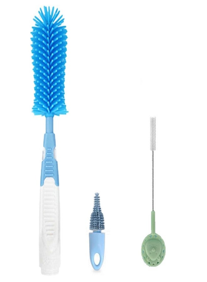 SEMITO Baby Bottles Cleaning Brushes, Feeding Bottle Nipple & Straw Cleaner Set with Anti Slip Handle, Easy to Clean Bottles Corner, BPA-Free Silicone Bristles - Image 1