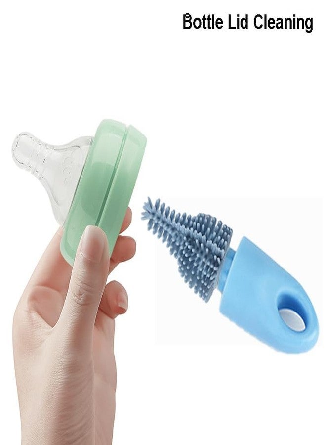SEMITO Baby Bottles Cleaning Brushes, Feeding Bottle Nipple & Straw Cleaner Set with Anti Slip Handle, Easy to Clean Bottles Corner, BPA-Free Silicone Bristles - Image 2