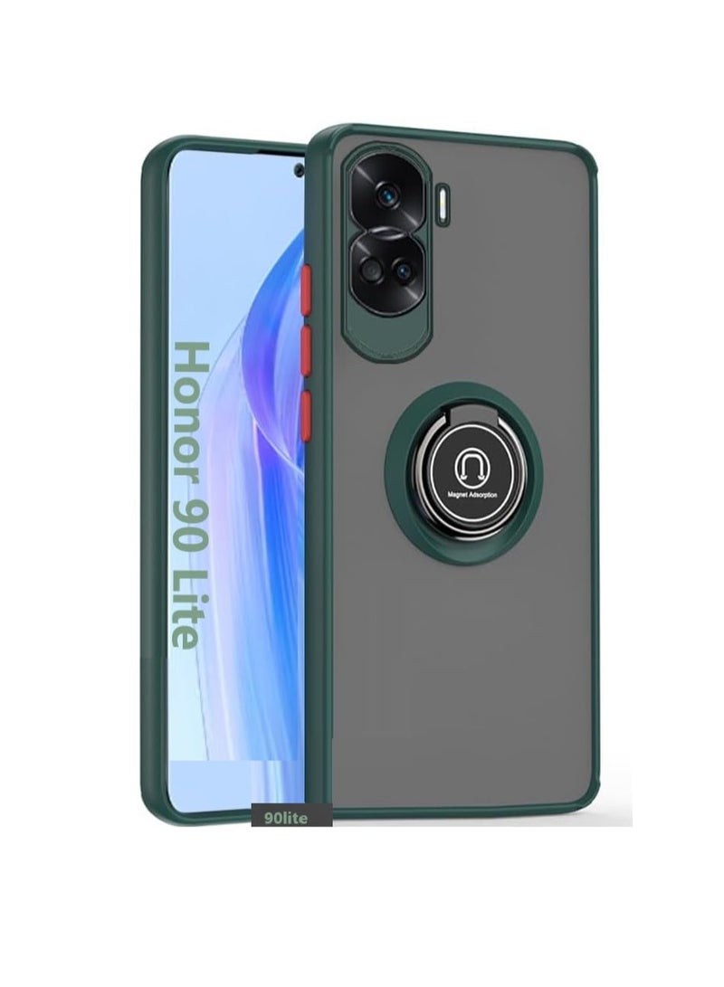 general غطاء 360 لهاتف Honor 90 Lite مع حلقة معدنية دوارة وحامل مغناطيسي للسيارة وغطاء مقاوم للصدمات ومضاد لبصمات الأصابع لهاتف Honor 90 Lite (أخضر) - Image 1
