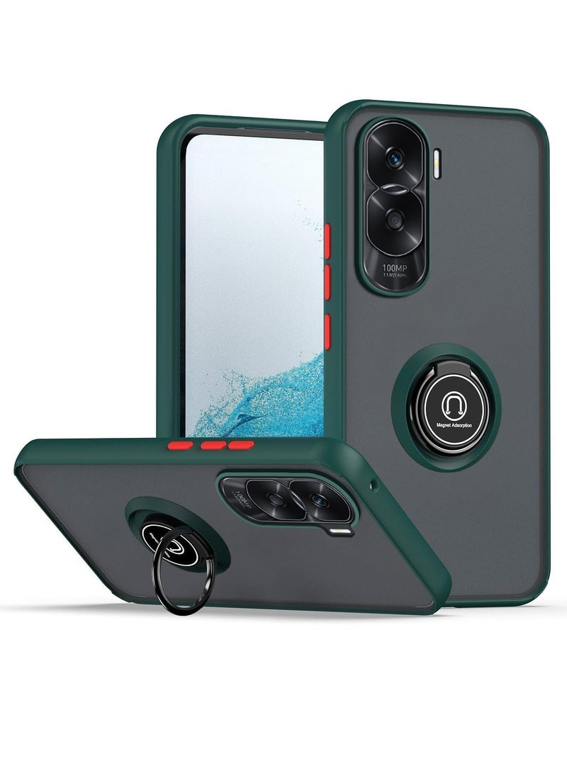 general غطاء 360 لهاتف Honor 90 Lite مع حلقة معدنية دوارة وحامل مغناطيسي للسيارة وغطاء مقاوم للصدمات ومضاد لبصمات الأصابع لهاتف Honor 90 Lite (أخضر) - Image 2