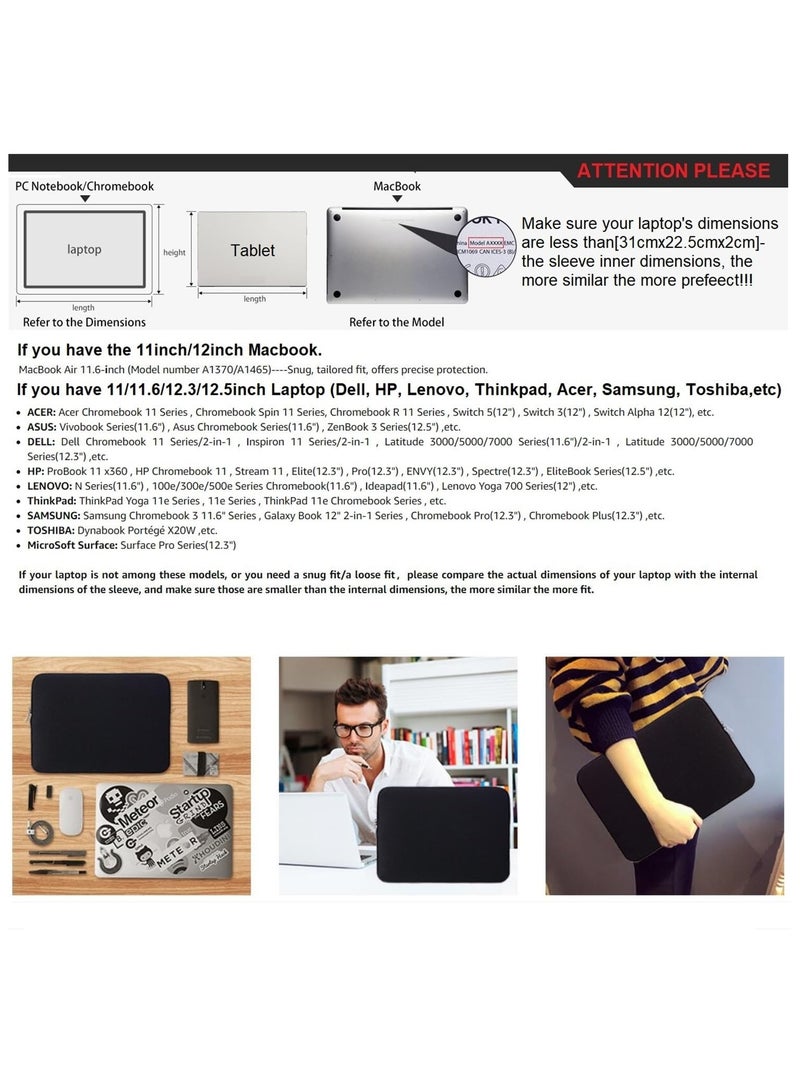 Laptop Sleeve Protective Case Soft Carrying Bag Cover for MacBook 11inch 12" Notebook Ultrabook Chrome-book for Dell HP Lenovo ThinkPad Asus Acer (11-11.6" Black) - Image 2