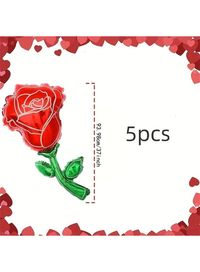 Party 5-pack large red rose flowers for Valentine's Day proposal wedding ceremony party decoration foil balloons - Image 3