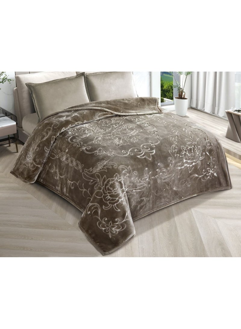 Xi Duo Duo Two-piece winter blanket, 6 kg, plain engraved, with a super soft texture, size 200 x 240 cm - olive