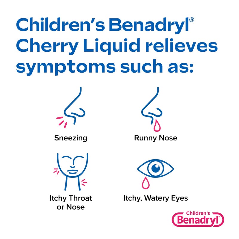Benadryl دواء بنادريل السائل لتخفيف حساسية الأطفال مع ديفينهيدرامين HCl مضاد الهيستامين لتخفيف حساسية الأطفال، تخفيف فعال للحساسية، بنكهة الكرز، 8 أونصة سائلة - Image 3