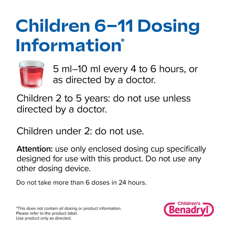 Benadryl دواء بنادريل السائل لتخفيف حساسية الأطفال مع ديفينهيدرامين HCl مضاد الهيستامين لتخفيف حساسية الأطفال، تخفيف فعال للحساسية، بنكهة الكرز، 8 أونصة سائلة - Image 5