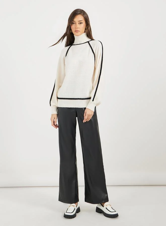 Styli Turtle Neck Knit Top with Balloon Sleeves