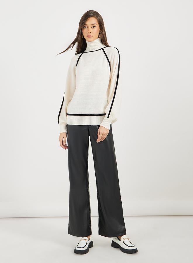 Styli Turtle Neck Knit Top with Balloon Sleeves  - Image 2