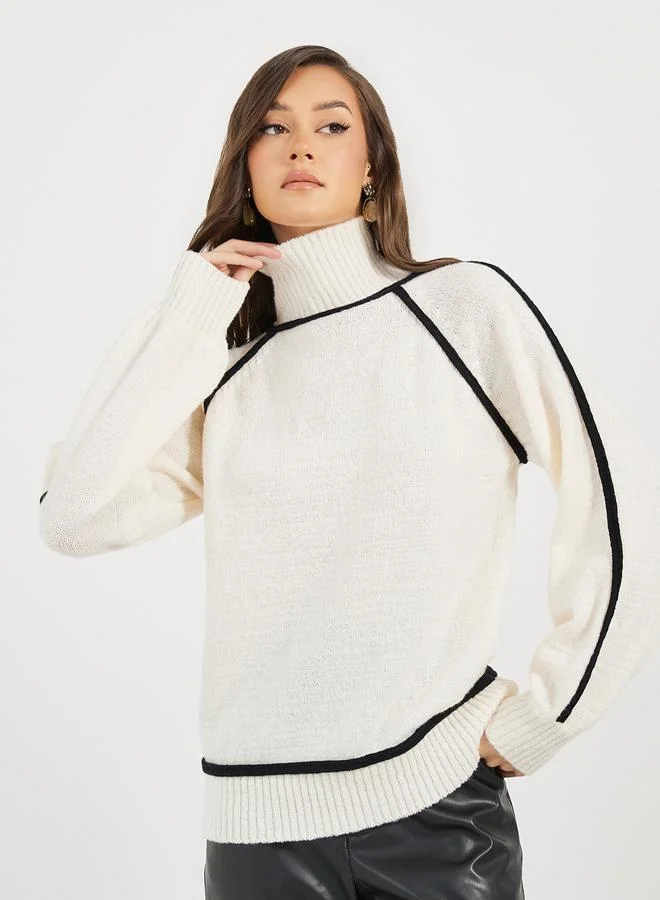 Styli Turtle Neck Knit Top with Balloon Sleeves