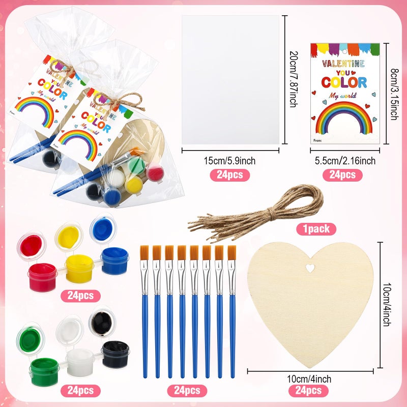 Marspark 24 Sets Valentines Day Painting Gifts DIY Craft Kits Exchange Gifts Unfinished Wooden Hearts 4" Ornaments with Valentines Card Twine Acrylic Paint Gift Bag for Exchange Activity Party Art - Image 3