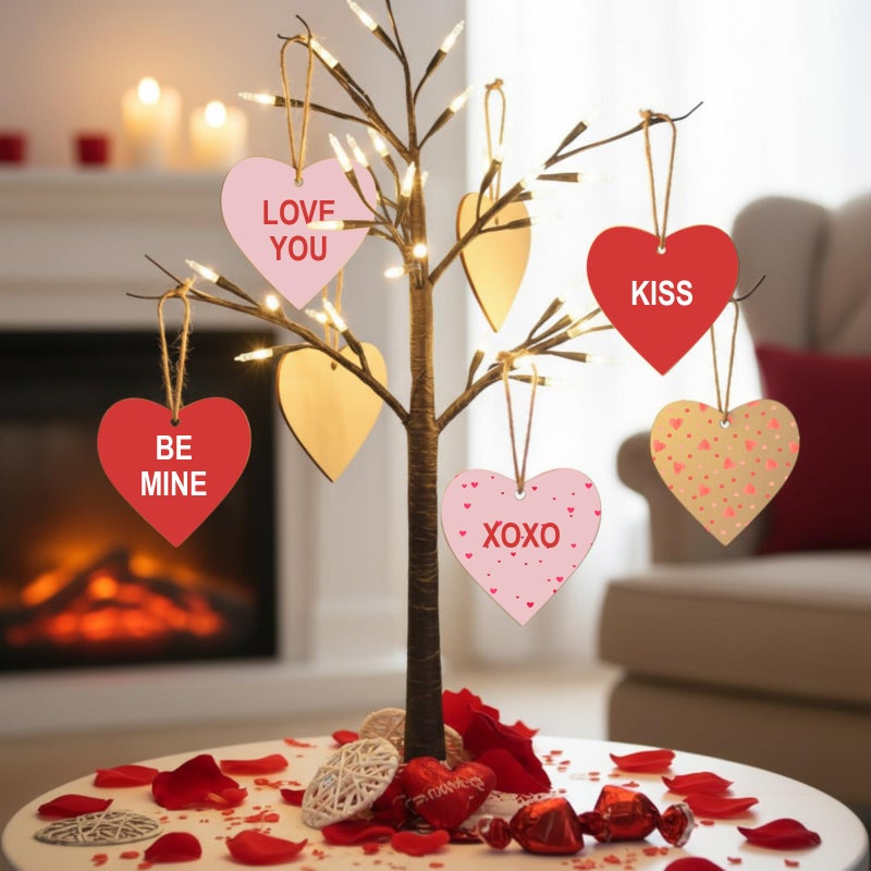 Marspark 24 Sets Valentines Day Painting Gifts DIY Craft Kits Exchange Gifts Unfinished Wooden Hearts 4" Ornaments with Valentines Card Twine Acrylic Paint Gift Bag for Exchange Activity Party Art - Image 4