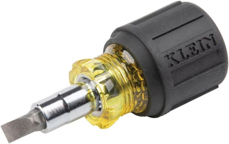 Klein Tools 32561 Stubby Screwdriver and Nut Driver with 6-in-1 Multi-Bits, Black and Yellow - Image 1