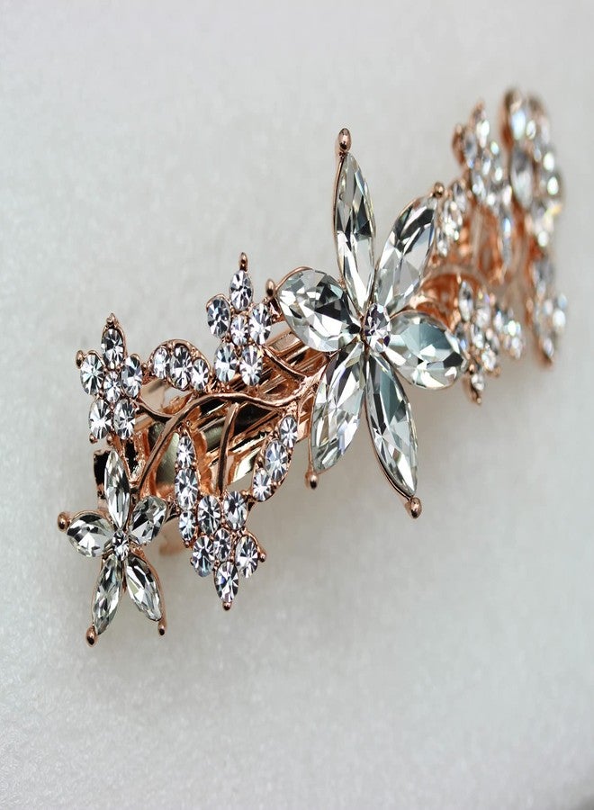 Faship Gorgeous Clear Crystal Rose Gold Floral Barrette - Image 3