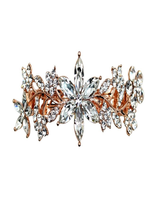 Faship Gorgeous Clear Crystal Rose Gold Floral Barrette - Image 1