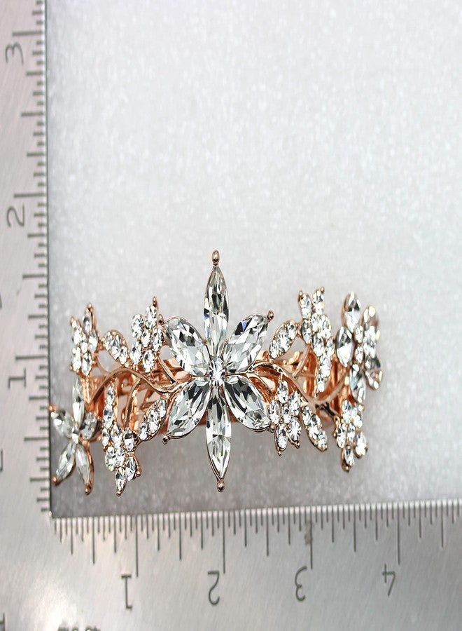 Faship Gorgeous Clear Crystal Rose Gold Floral Barrette - Image 5
