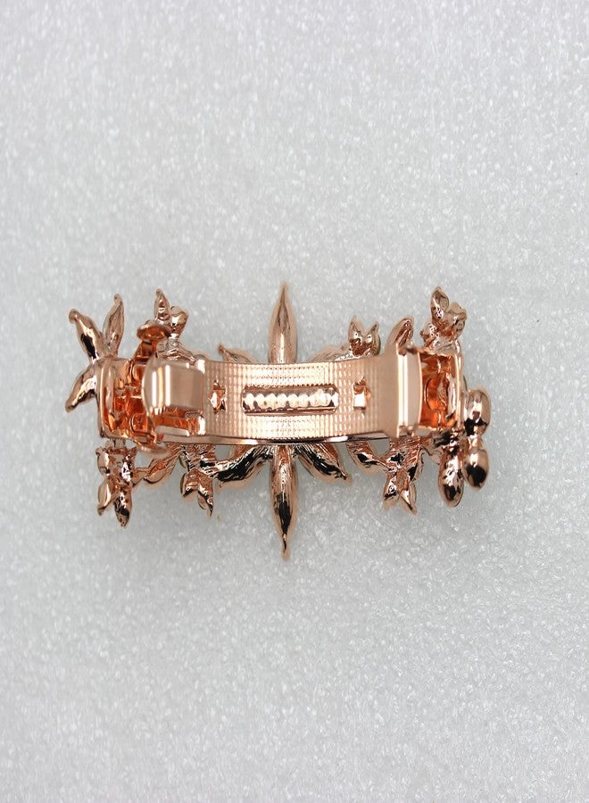 Faship Gorgeous Clear Crystal Rose Gold Floral Barrette - Image 4