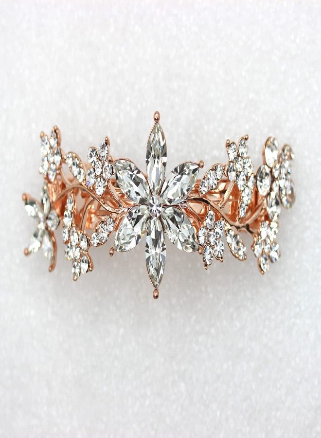 Faship Gorgeous Clear Crystal Rose Gold Floral Barrette - Image 2