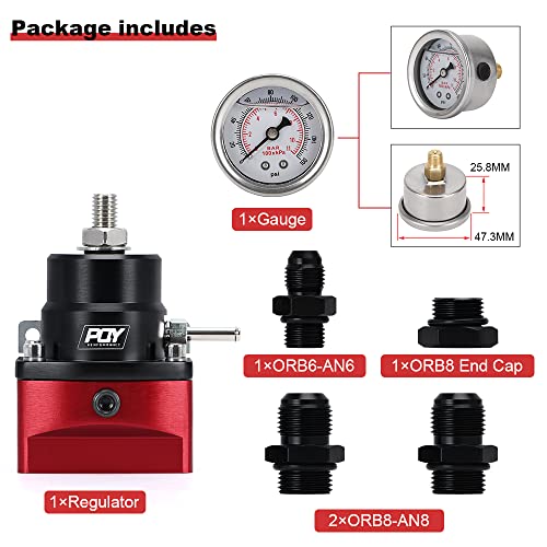 pqy منظم ضغط وقود PQY AN8 خط التغذية و AN6 خط العادم + مجموعة مقياس 0-160 PSI أسود+أحمر - Image 4