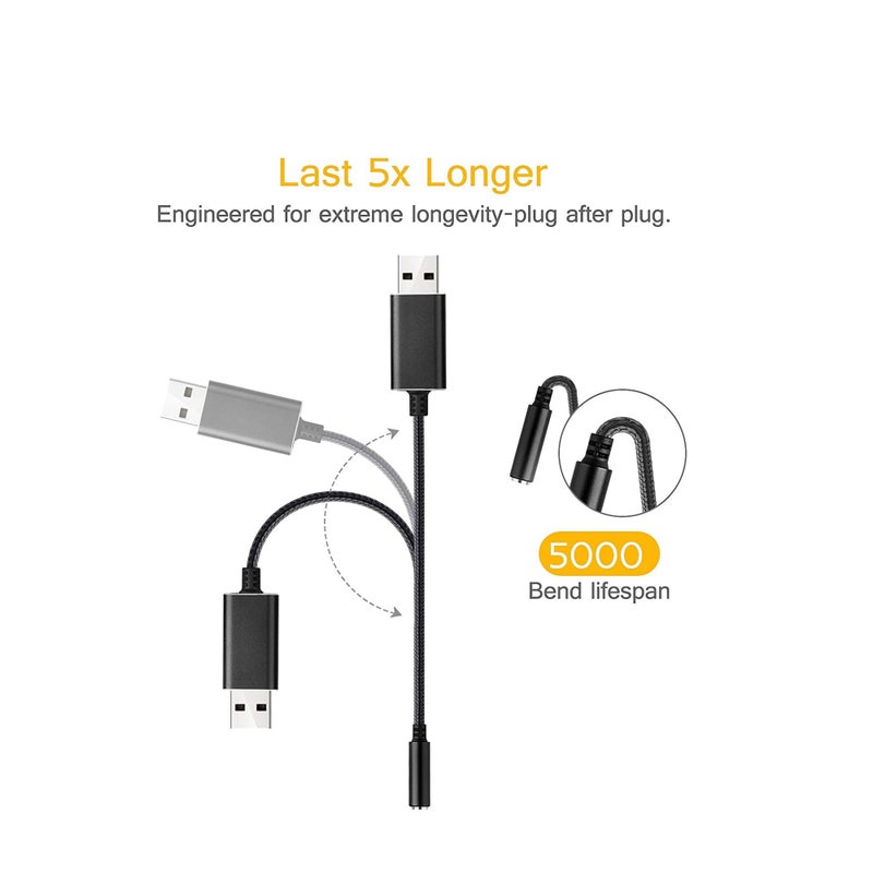Barakah 2 Pack Audio Adapter External Stereo Sound Card USB to Headphone Audio Jack Adapter with 3.5mm Aux TRRS Jack and Durable Braided Cable Compatible for Mac, PS4, PC, Laptop, Desktops, Windows - Image 4