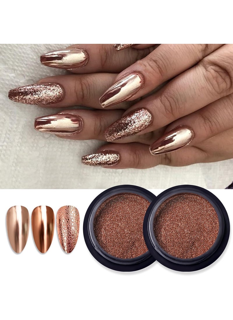 BASEMMAHER 2 Boxes Apple Gold Chrome Nail Powder Glitter Metallic Mirror Effect Holographic Aurora Chameleon Pigment for Nail Art Gel Polish Mermaid Unicorn Dipping Powder Decoration Design 