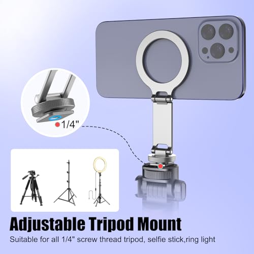HAFOKO Magnetic Phone Tripod Clamp, Aluminum Magnetic Cold Shoe Camera Mount Compatible for iPhone 17/16/15/14/13 Pro Max, MAG Adapter Holder with 1/4" Screw for Photography - Image 3