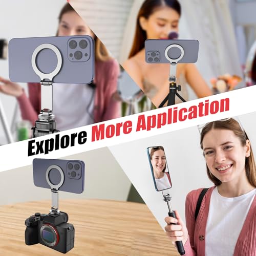 HAFOKO Magnetic Phone Tripod Clamp, Aluminum Magnetic Cold Shoe Camera Mount Compatible for iPhone 17/16/15/14/13 Pro Max, MAG Adapter Holder with 1/4" Screw for Photography - Image 5
