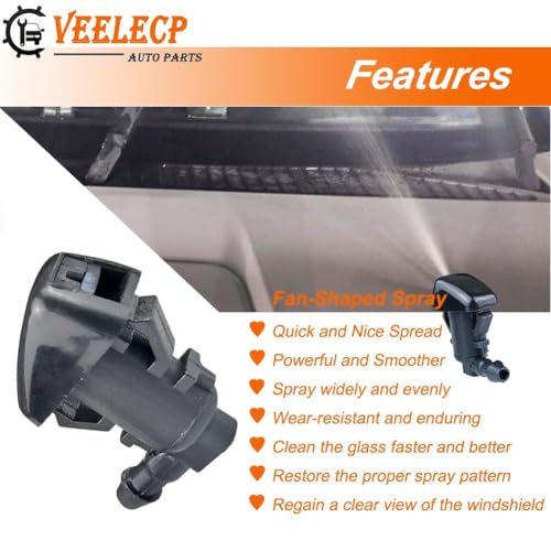 VEELECP Front Windshield Washer Nozzle Wiper Spray Kit Compatible for 2006-2010 Commander Liberty - 2007-2012 Nitro (Pack of 2) Replace # 04806312AA 55157319AA - Image 2