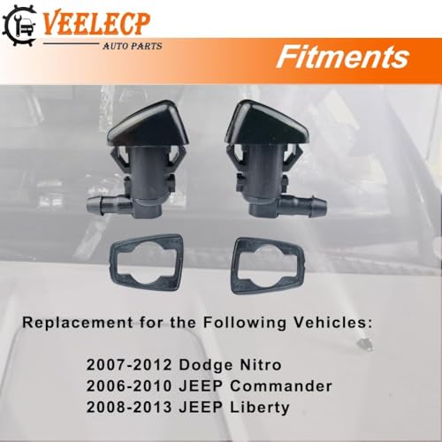VEELECP Front Windshield Washer Nozzle Wiper Spray Kit Compatible for 2006-2010 Commander Liberty - 2007-2012 Nitro (Pack of 2) Replace # 04806312AA 55157319AA - Image 4