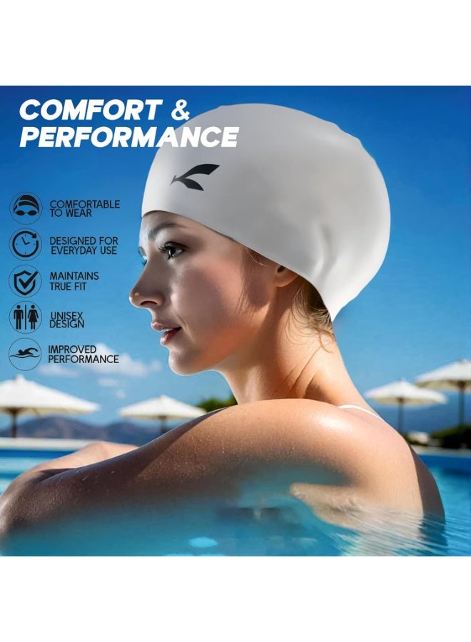 كونيكس قبعة سباحة سيليكون مقاومة للماء للرجال والنساء | قابلة للتمدد وسريعة الجفاف | تمنع شد الشعر والأضرار الكيميائية | مثالية للأطفال والبالغين (رمادي فاتح) - Image 5