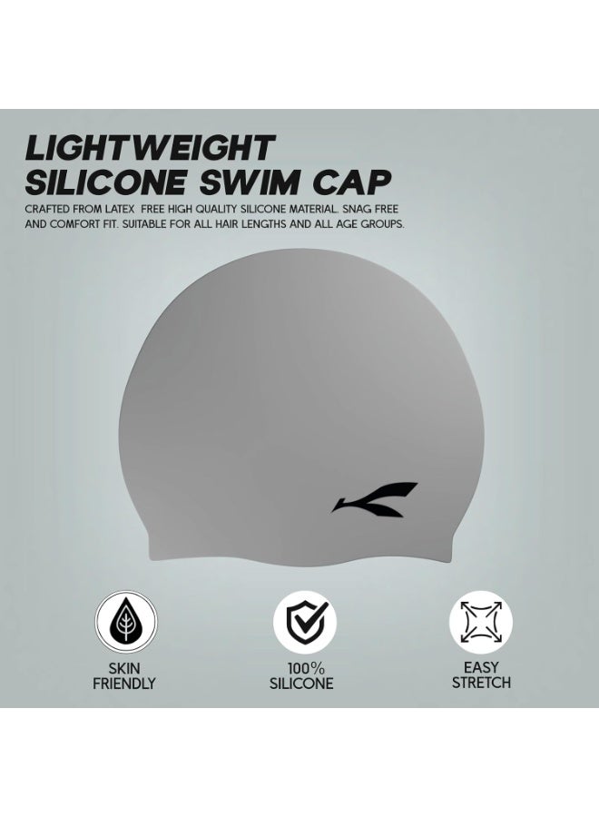 كونيكس قبعة سباحة سيليكون مقاومة للماء للرجال والنساء | قابلة للتمدد وسريعة الجفاف | تمنع شد الشعر والأضرار الكيميائية | مثالية للأطفال والبالغين (رمادي فاتح) - Image 2