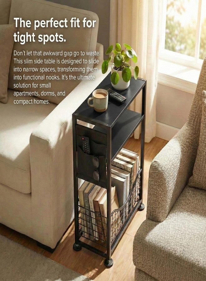 ZEXVIDA Skinny Side Table with Storage, 3 Tier Slim Side Tables for Small Spaces, Skinny End Table Narrow Bedside Table Narrow Side Table for Living Room, Bedroom - Image 4