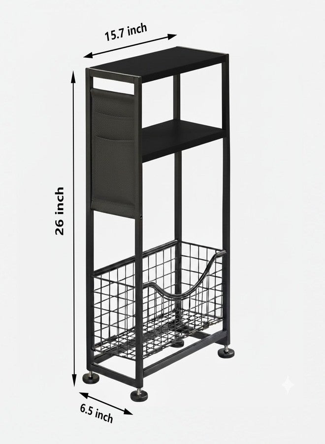 ZEXVIDA Skinny Side Table with Storage, 3 Tier Slim Side Tables for Small Spaces, Skinny End Table Narrow Bedside Table Narrow Side Table for Living Room, Bedroom - Image 3