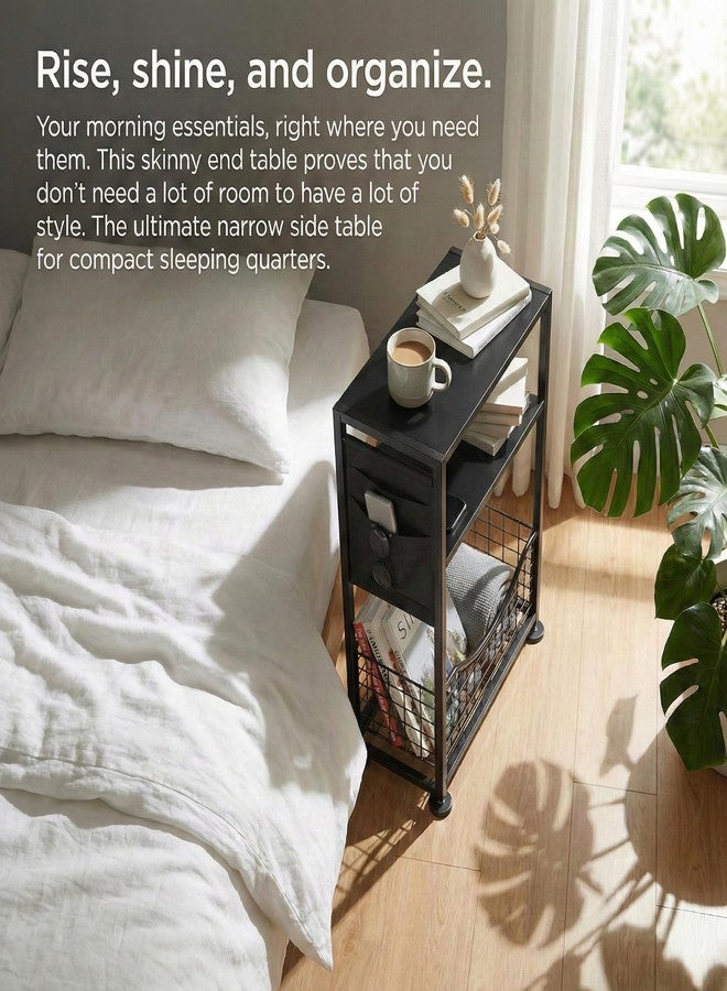 ZEXVIDA Skinny Side Table with Storage, 3 Tier Slim Side Tables for Small Spaces, Skinny End Table Narrow Bedside Table Narrow Side Table for Living Room, Bedroom - Image 5