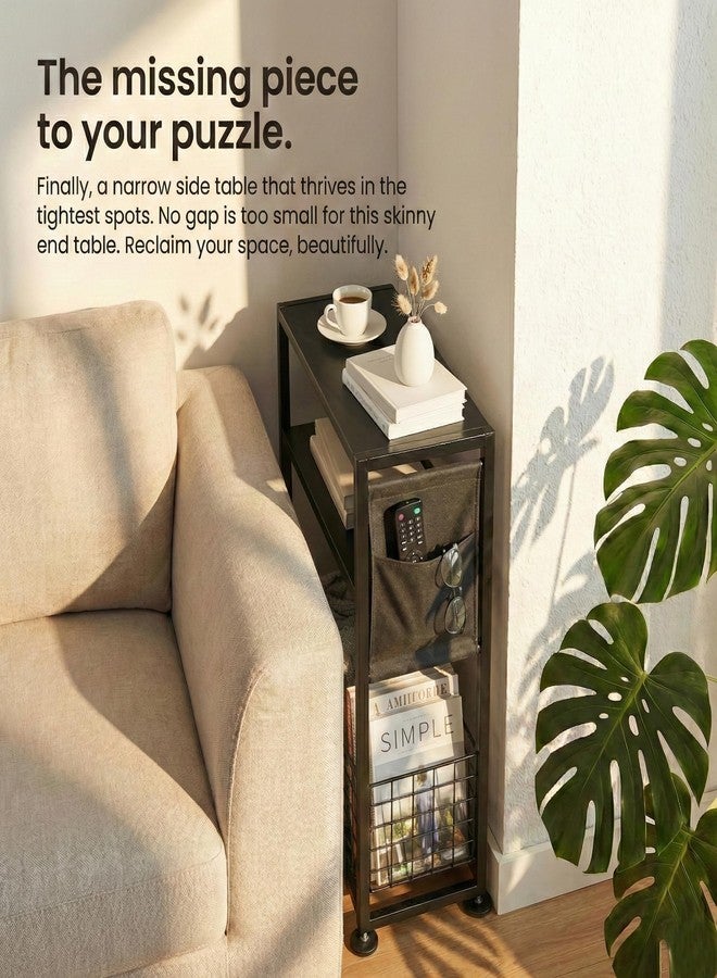 ZEXVIDA Skinny Side Table with Storage, 3 Tier Slim Side Tables for Small Spaces, Skinny End Table Narrow Bedside Table Narrow Side Table for Living Room, Bedroom - Image 2