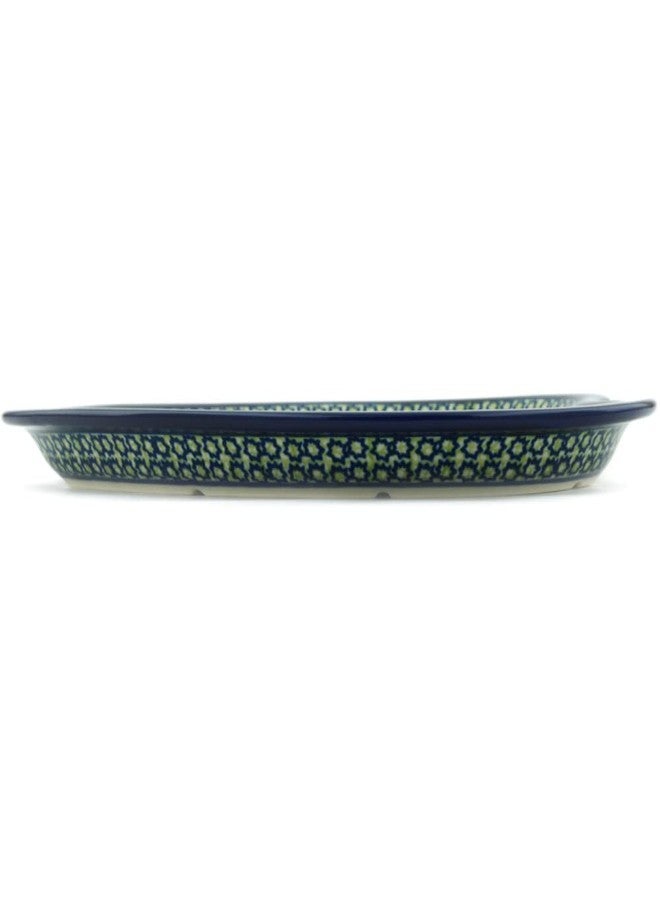 Blue Rose Pottery طبق من الخزف البولندي "بلو روز" - طبق على شكل قلب مزين بزهرة فسيفساء خضراء - 9.5 بوصة × 10.75 بوصة - هدية زينة لحفلات الزفاف والذكرى السنوية والمناسبات الخاصة - Image 3